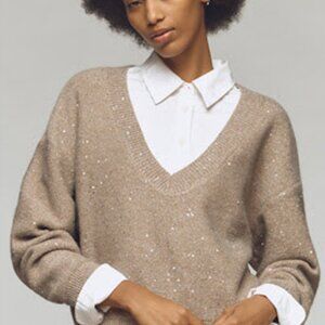 Anthropologie FRNCH V-Neck Shine Pullover Sweater-size XXS